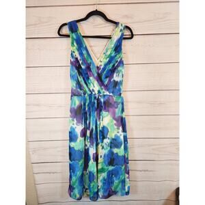 Anne Klein Women's Multi Color Print Polyester Sleeveless‎ Spring Dress Size 8